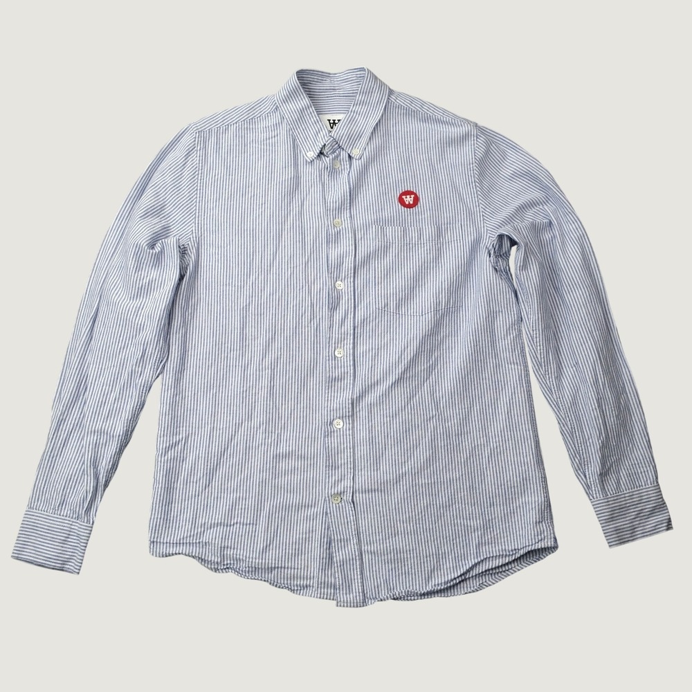 Double A By Wood Wood Button Down Shirt S Blue White Striped Cotton